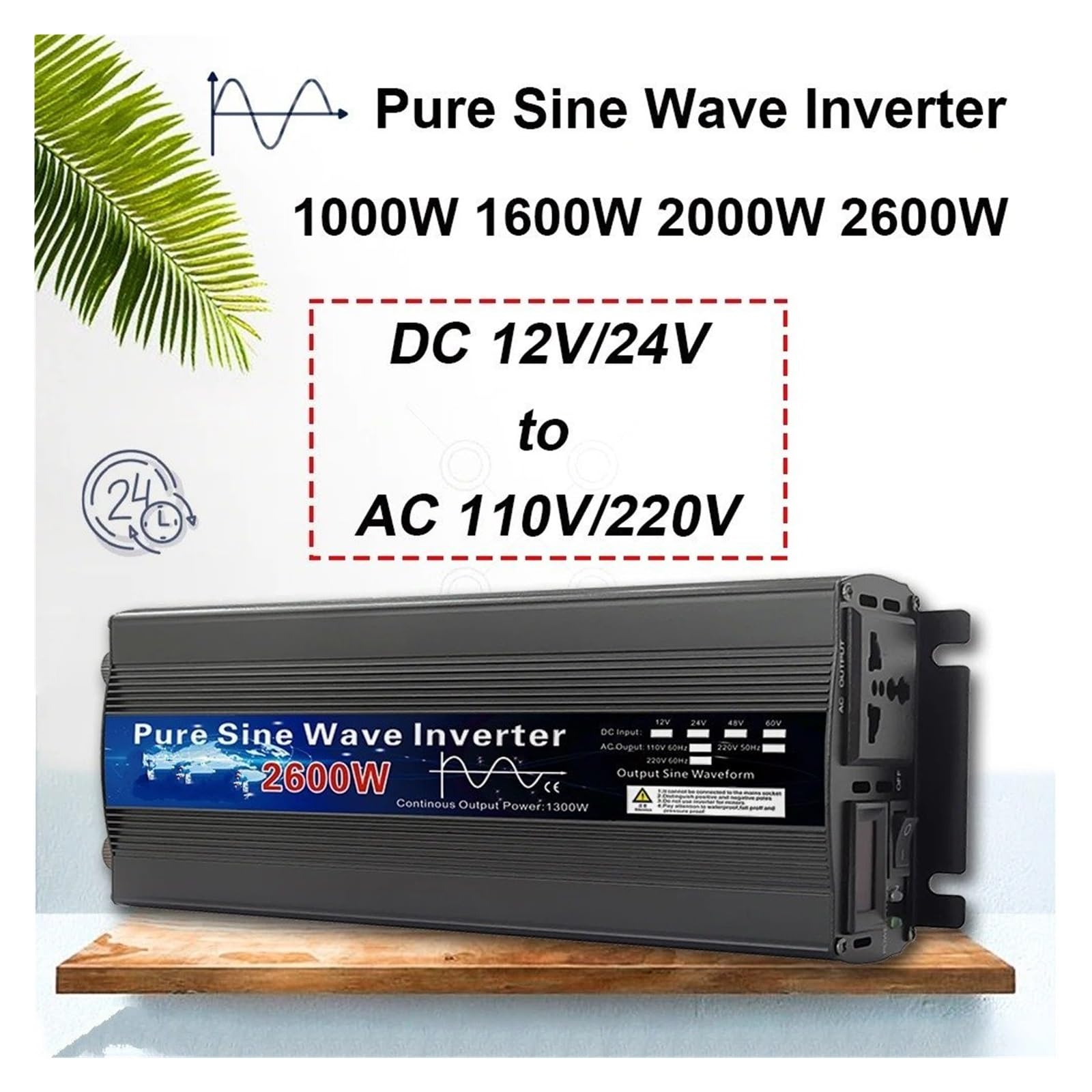 POWERinvert Onduleur Solaire 12 V 24 V 110 V 220 V 1000 W 2000 W 2600 W 12 V 48 V vers 220 V Affichage LED Onde Sinusoïdale(60V,220V-230V 60HZ,1000W)