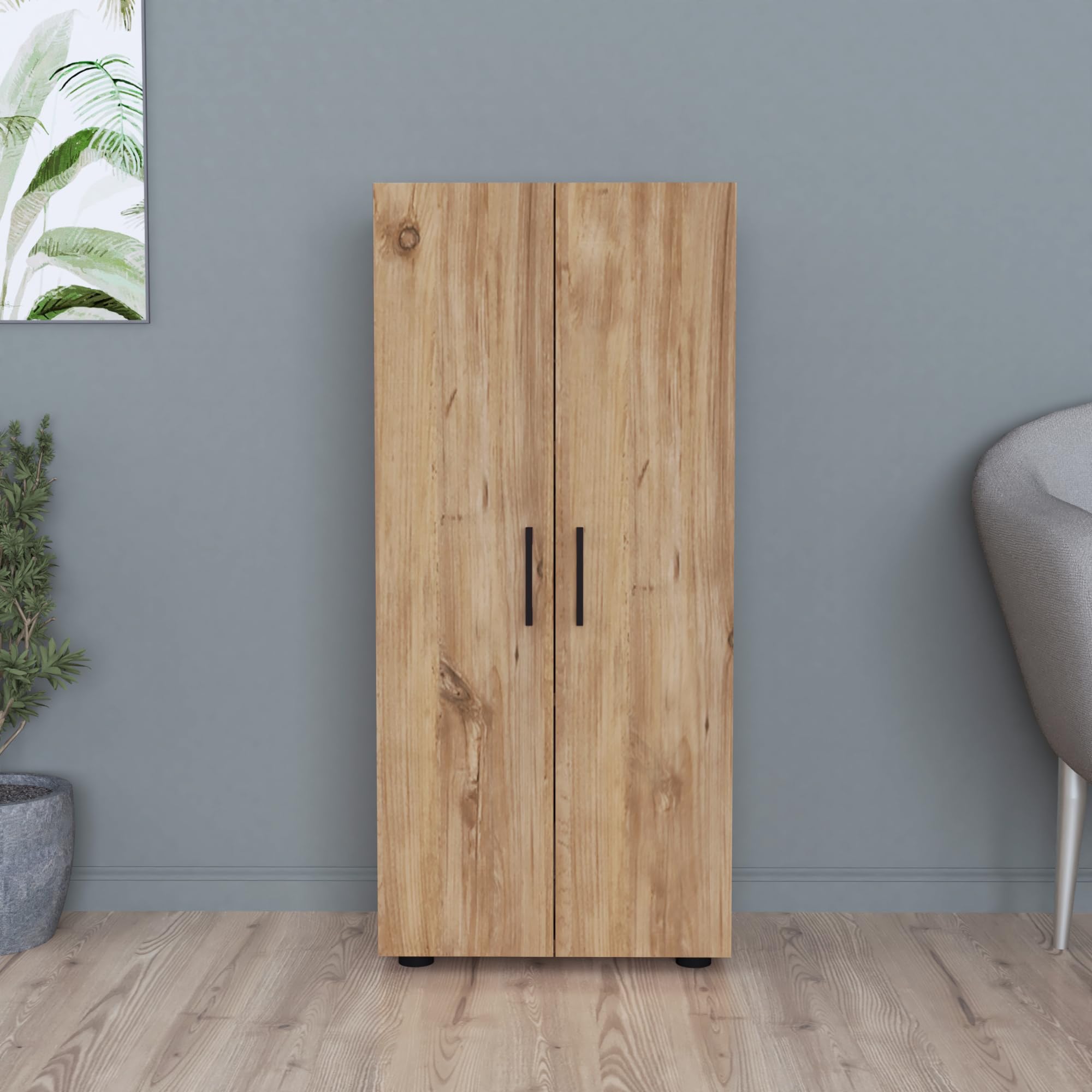 [en.casa] Armadio Stretto a 2 Ante Con 4 Ripiani - Mobile per Guardaroba e Ingresso - 108 x 49 x 32 cm - Effetto Rovere