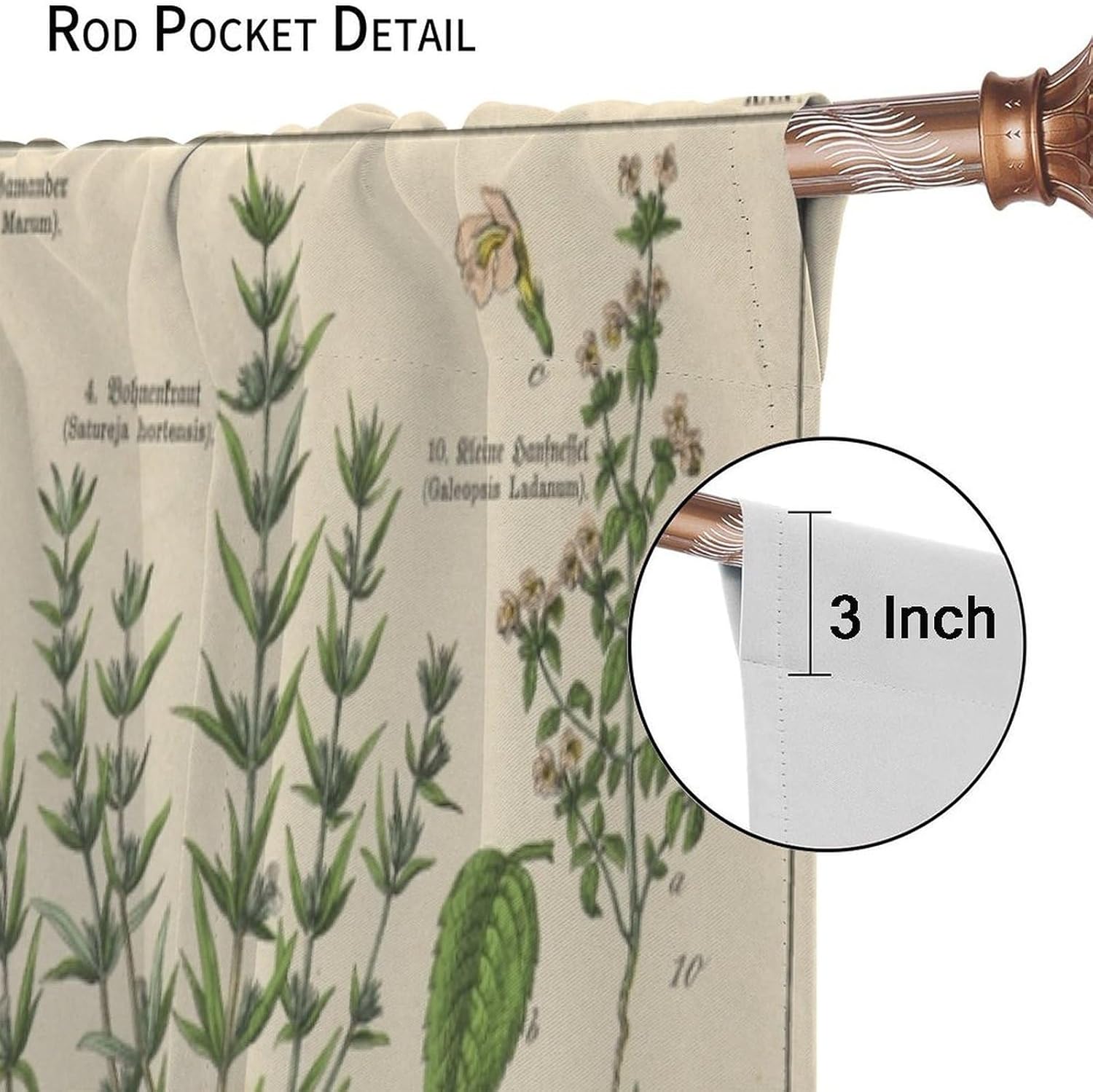 Vintage Botanical Curtains, Antique 1900s Plants Herbs Boho Retro Green Leaves Blackout Window Treatments, Rod Pocket Thermal Insulated Drapes 2 Panels Set for Bedroom Living Room, 42"W X 54"L