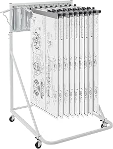 VEVOR Mobile Blueprint Storage Rack, Plan Holder with 12 Pivot Brackets ...