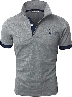 YIPINEU Polo Shirt Men Short Sleeve Polo Shirt Giraffe Embroidery Solid Color T-Shirt S-XXL
