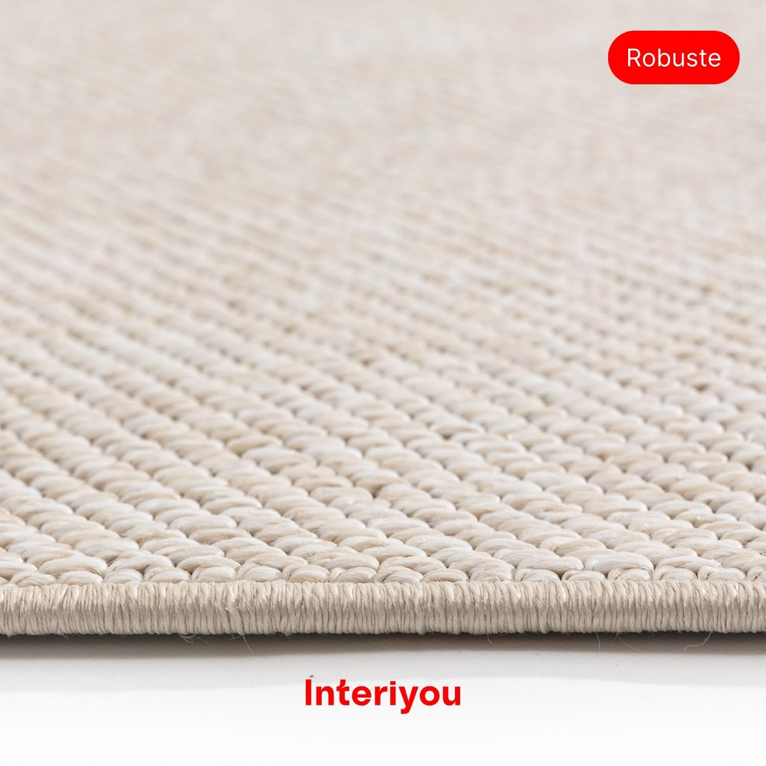 Interiyou Tapis extérieur Asti - 80x300 Crème - Style Jute - Adapté aux UV pour Balcon, terrasse, Jardin ou Cuisine - Structure Plate - pour d'entrée intérieur, Chambre, Salon, Bureau