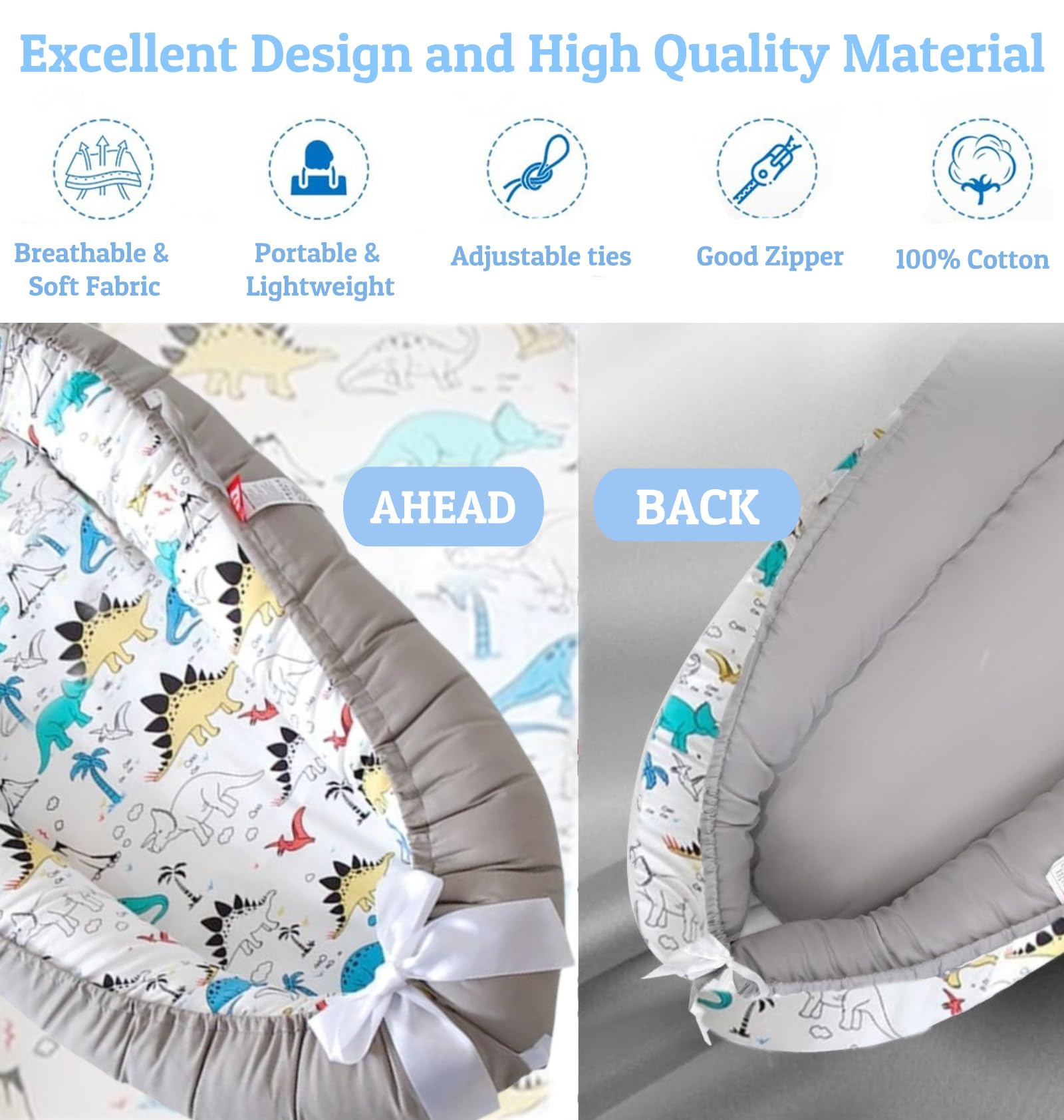 Nid de bébé pour nouveau-né, chaise longue pour bébé de 0 à 24 mois, garçons et filles, 100 % coton, respirant, amovible, transportable pour bébé, essentiels pour nouveau-né