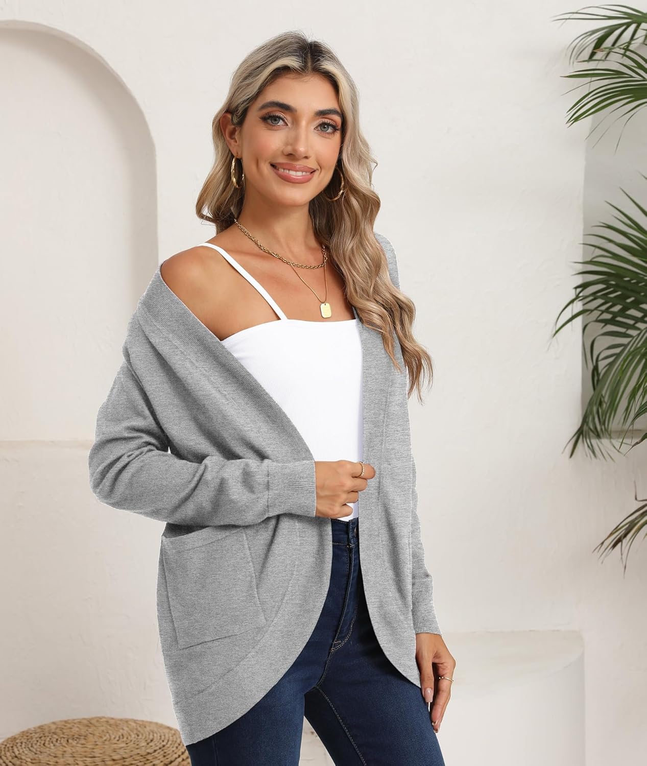 LILBETTER Womens' Long Sleeve Knit Sweater Cardigans Curved Hem Open Front with Pockets - Image 5