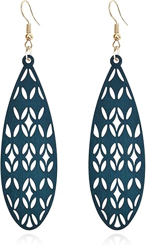 Aretes colgantes únicos hechos a mano, bohemios, ligeros, vintage, grandes, de madera, huecos, bohemios, hipoalergénicos, geométricos, de madera