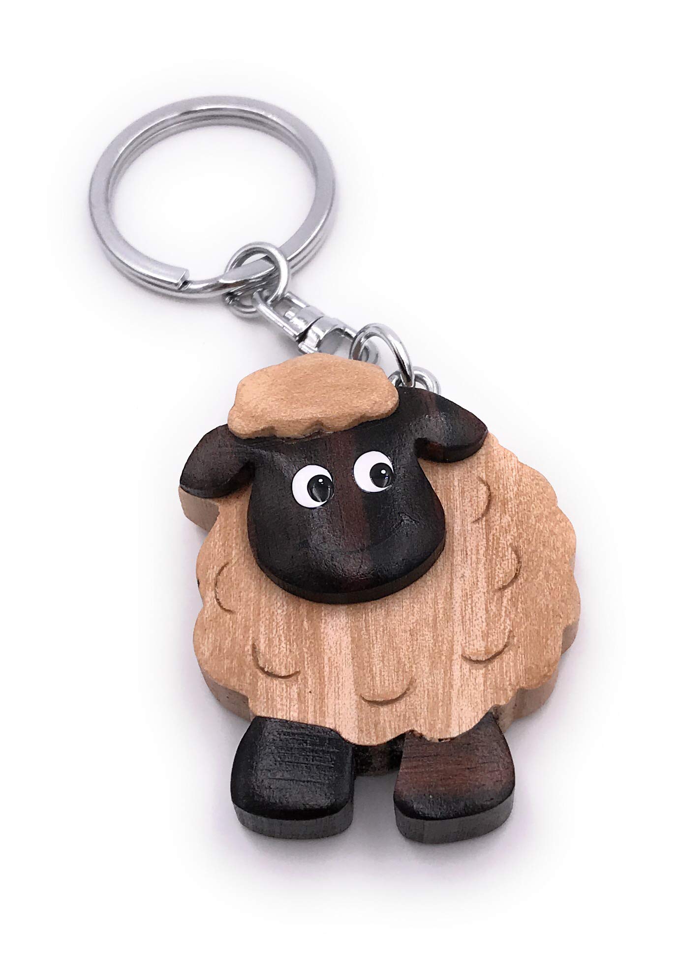 Onwomania Wooden keychain sheep moufflon dark animal wool sheep pendant charm