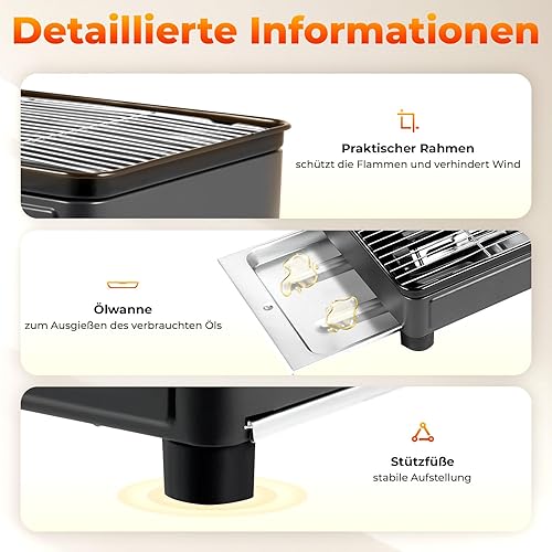 Miniatura 6 de Estufa de butano portátil, estufa de butano con rejilla desmontable, estufas de campamento con bandeja de parrilla antiadherente, estufas de