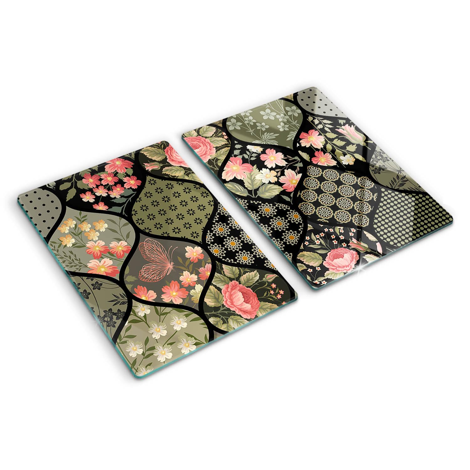 Planche de cuisine en verre résistant à la chaleur avec impression florale