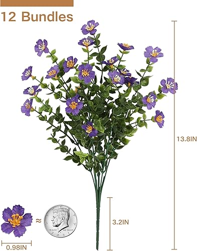 Miniatura 4 de FERLLY 12 paquetes de plantas falsas para interiores, flores artificiales para exteriores, porche, hogar, cocina, dormitorio, jardín, patio,