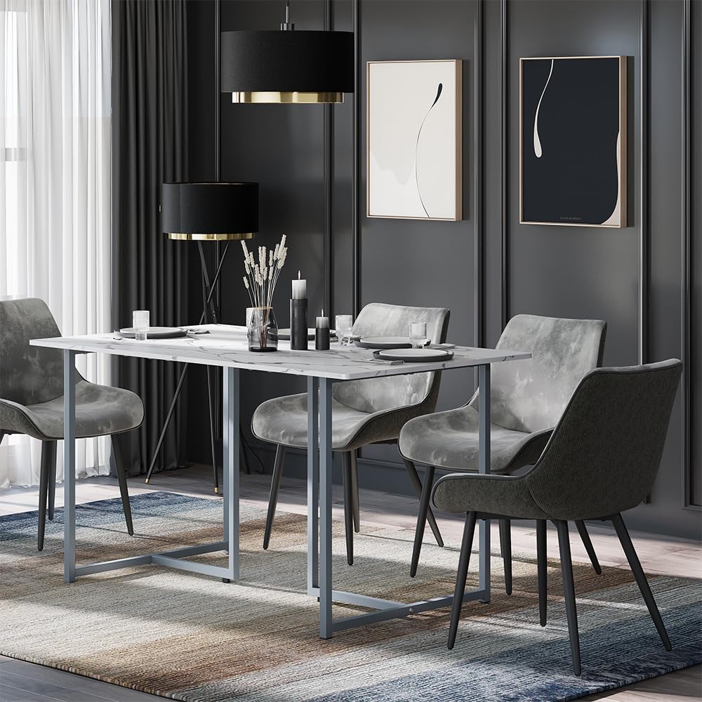 Vicco Tavolo da pranzo Merido, Grigio/marmo-bianco, 140 x 80 cm