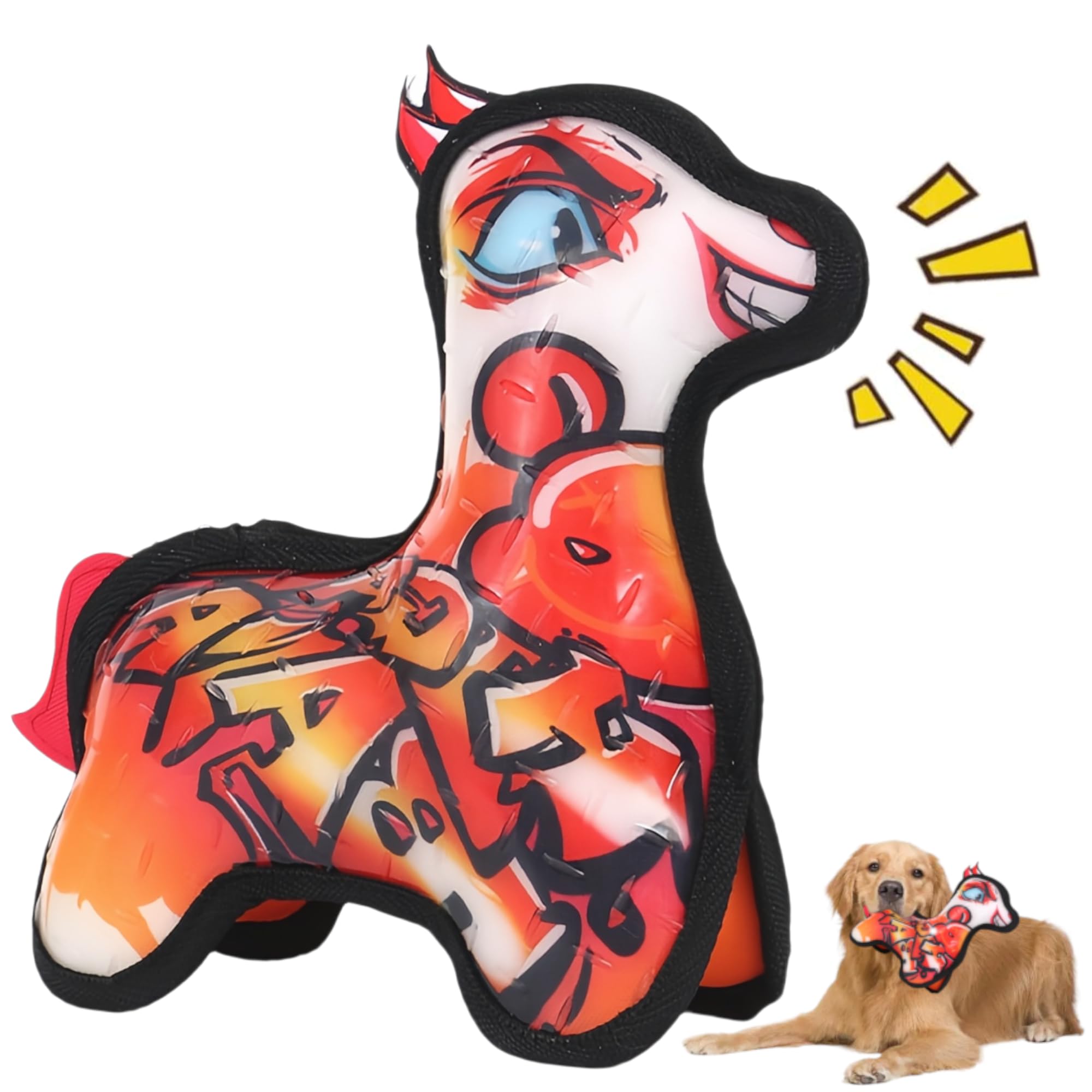 FRAGRANTGARDEN 2024 New Leather Dog Chew Toy for Aggressive Chewers - Cute Running Ponies Dog Interactive Toys for Heavy Chewers, Squeaky Dog Toy for