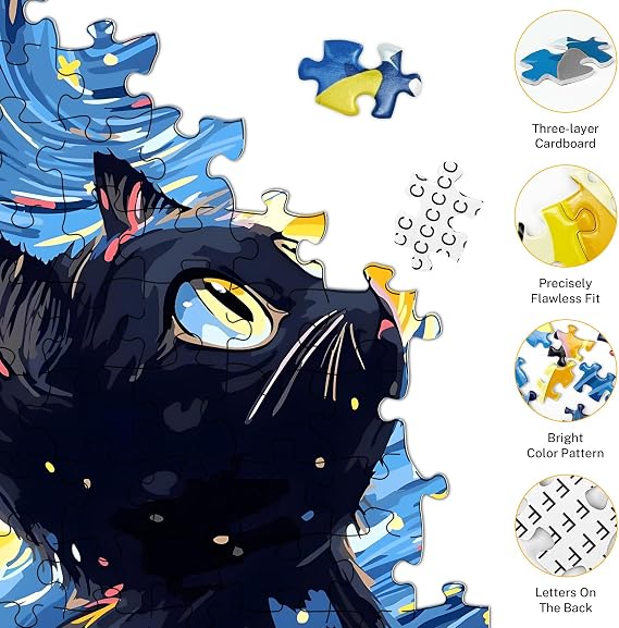 Starry Night Cat Puzzle 1000 Pieces Adult Animals Cats Magic Cats Puzzle Adults 1000 Pieces Impossible Classic Puzzles as a Gift for Family and Friends (70 x 50 cm)