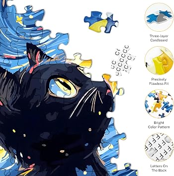 Starry Night Cat Puzzle 1000 Pieces Adult Animals Cats Magic Cats Puzzle Adults 1000 Pieces Impossible Classic Puzzles as a Gift for Family and Friends (70 x 50 cm)