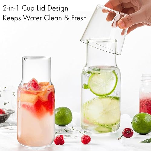 Miniatura 3 de YOUEON 2 Sets 17 Oz Bedside Water Carafe and Glass Set, Nightstand Water Pitcher with Cup Lid, Juice & Mouthwash Bottle for Kitchen, Bedroom or