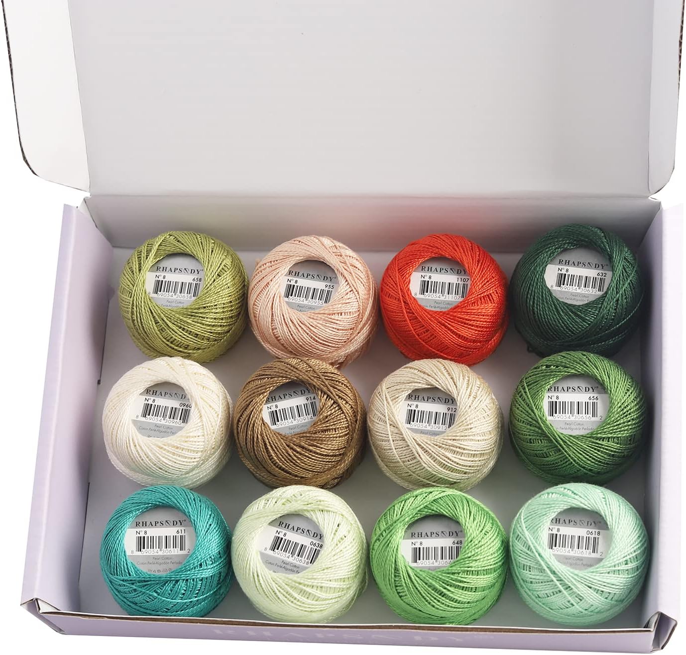 Rhapsody Pearl Cotton #8 Size Crochet Thread Perle 12 Balls Set Knitting, Embroidery, Sashiko, Cross-Stitch, Sewing, Needlepoint, DIY, Quilting