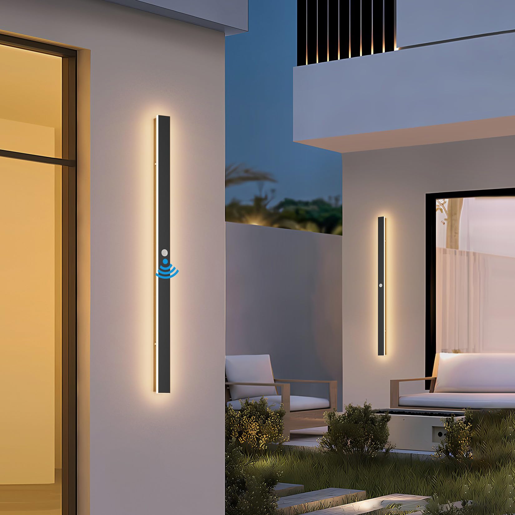 K-Bright Applique Longue Exterieur avec Detecteur de Mouvement, Noir LED Applique Murale Exterieur Étanche IP65 Lampe Murale Blanc Chaud 3000K Pour Jardin Garage 100CM