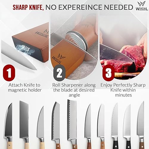 Miniatura 7 de Afilador de cuchillos rodante  Afilador de cuchillos manual profesional de ángulo de 15 para cuchillas japonesas y de precisión con base magnética y