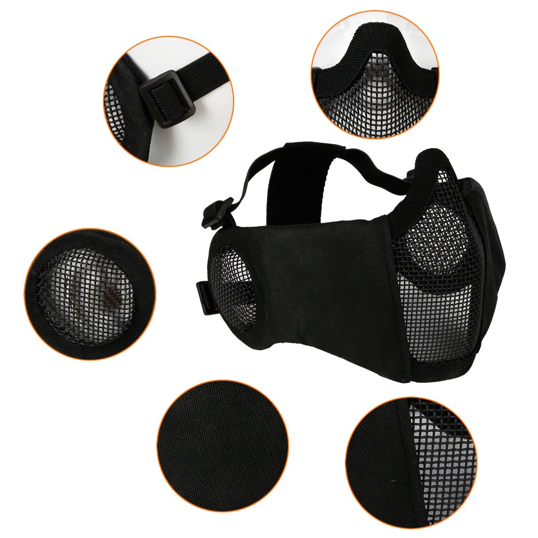 Maschera pieghevole in rete per softair, con protezione per le orecchie e berretto da baseball regolabile, set per CS/caccia/paintball/tiro