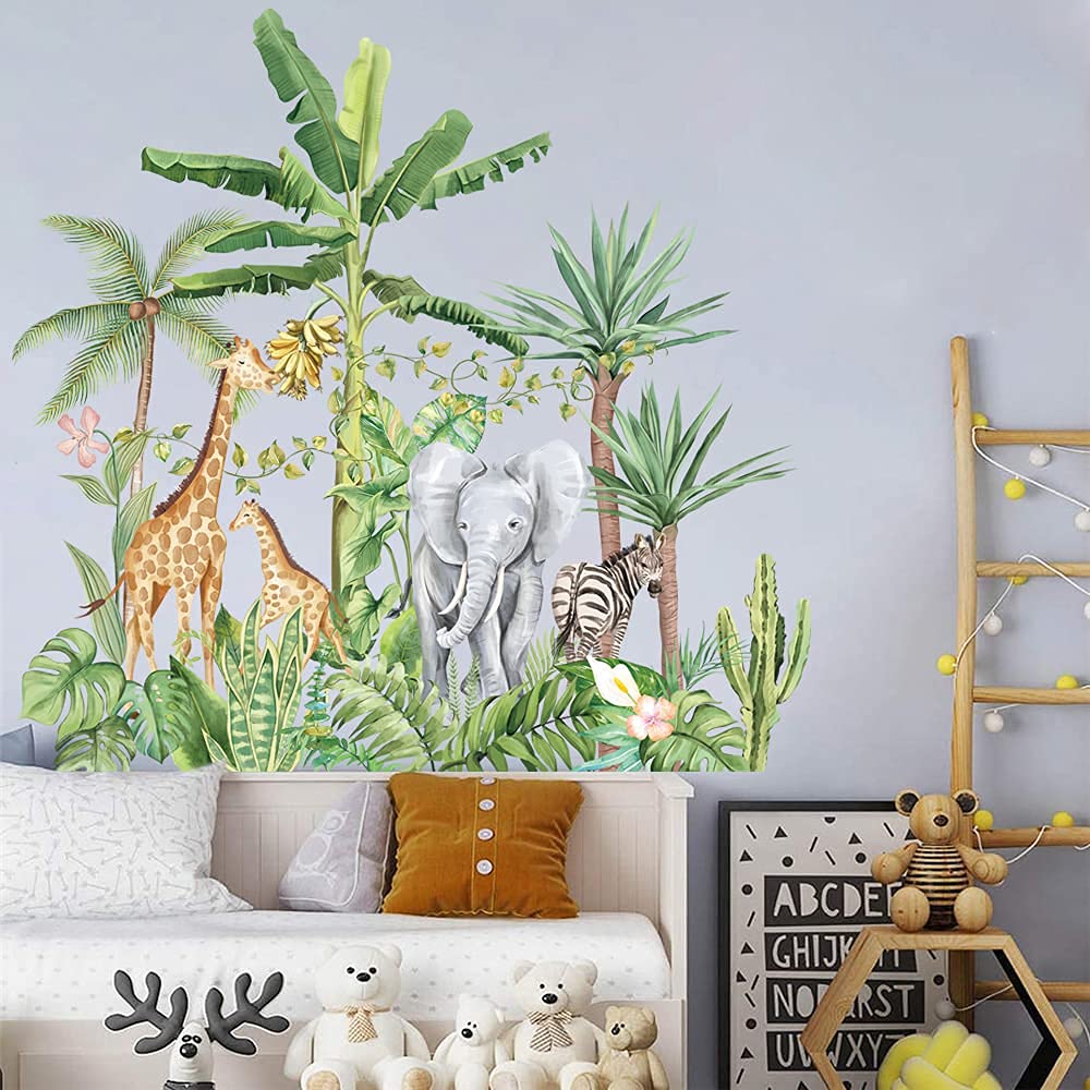 Supzone Tropical Rainforest Wall Sticker Jungle Animal Wall Decal