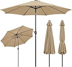 Yaheetech Parasol Diameter 300 cm Tilting Garden Umbrella with Crank Patio Umbrella Market Umbrella with 8 Ribs Sun Protection UV 50+ for Balcony/Patio/Market/Garden, Tan