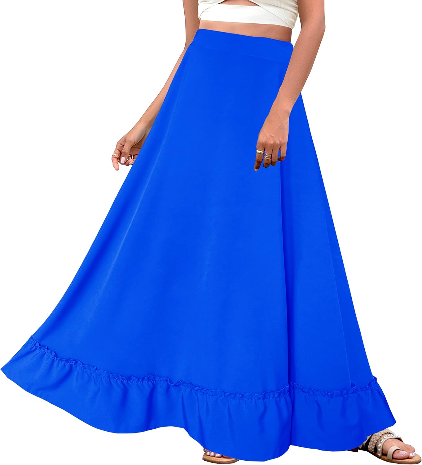 Afibi Women Plus Size Maxi Skirt Vintage High Waist Long Skirt with Pockets