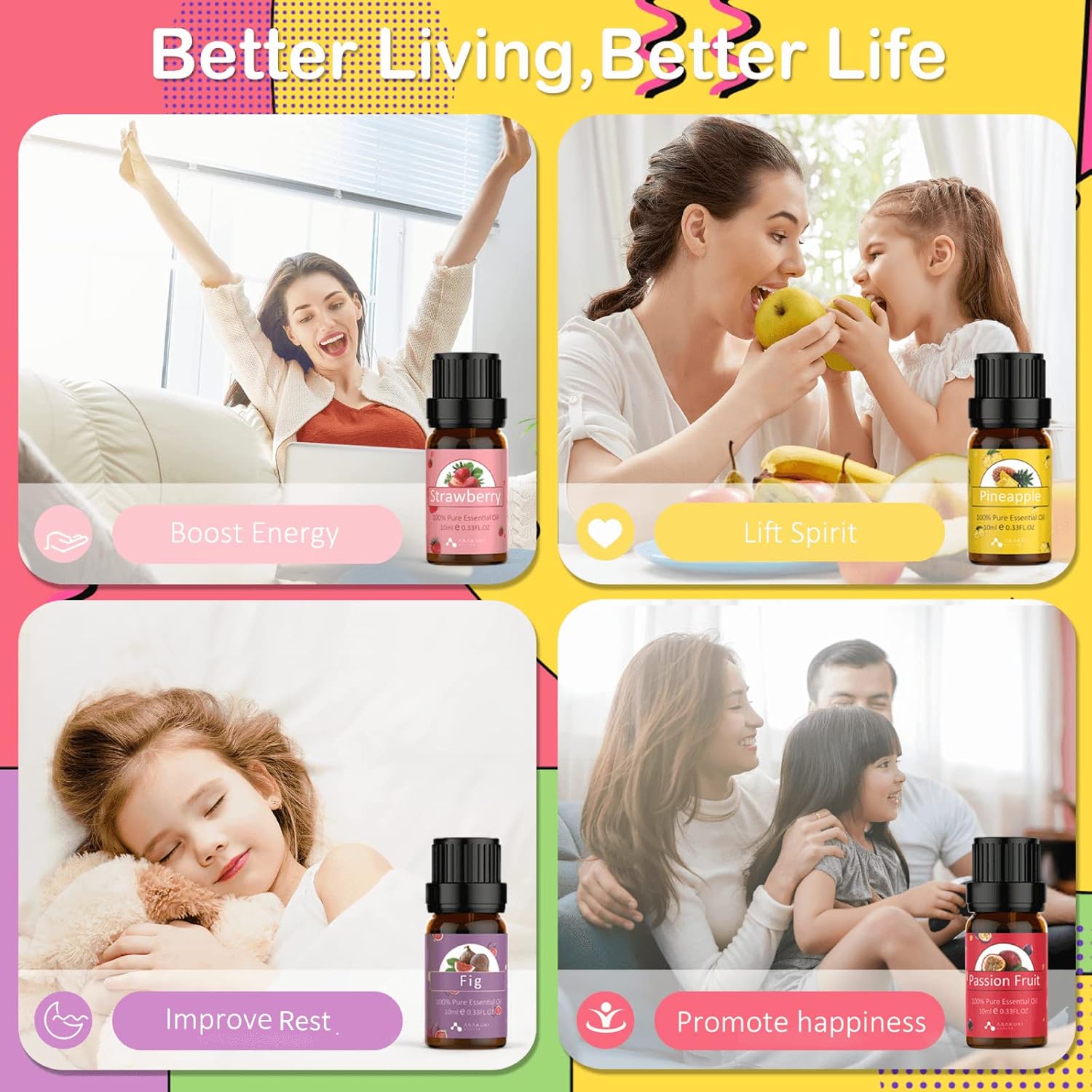 ASAKUKI Fruit ASAKUKI Essential Oil Blends ，Essential Oil Set for Diffusers, Humidifiers, Candle Making, Aromatherapy- 6 * 10ml