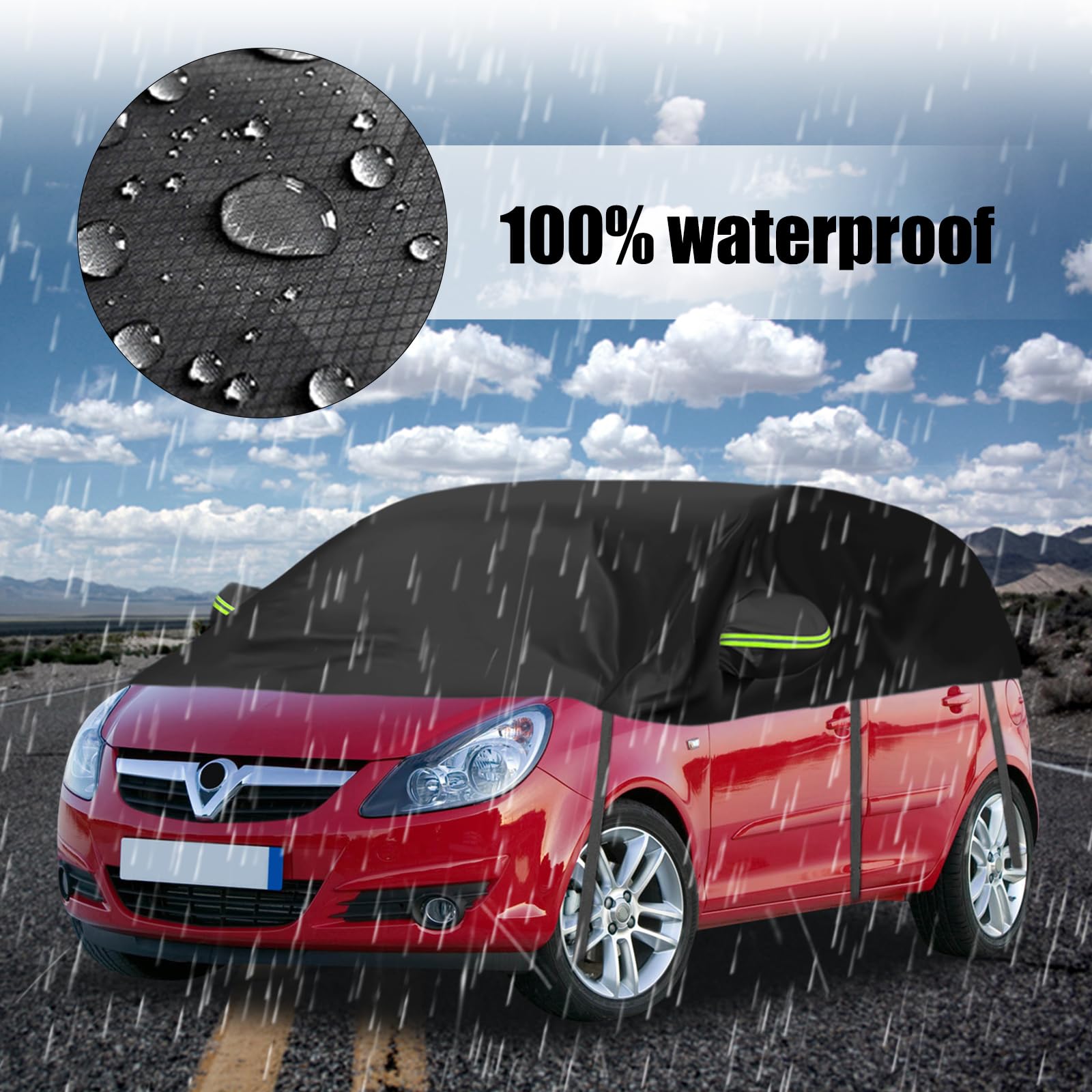 Housse de Voiture Remplacement pour Opel Corsa D Renault Clio, Universelle Demi-Housse de Voiture Résistante au Soleil, Demi-Bâche de Garage Résistante Aux UV pour Extérieur et Intérieur | Demi-garage imperméable et résistant aux UV, à la poussière et à l