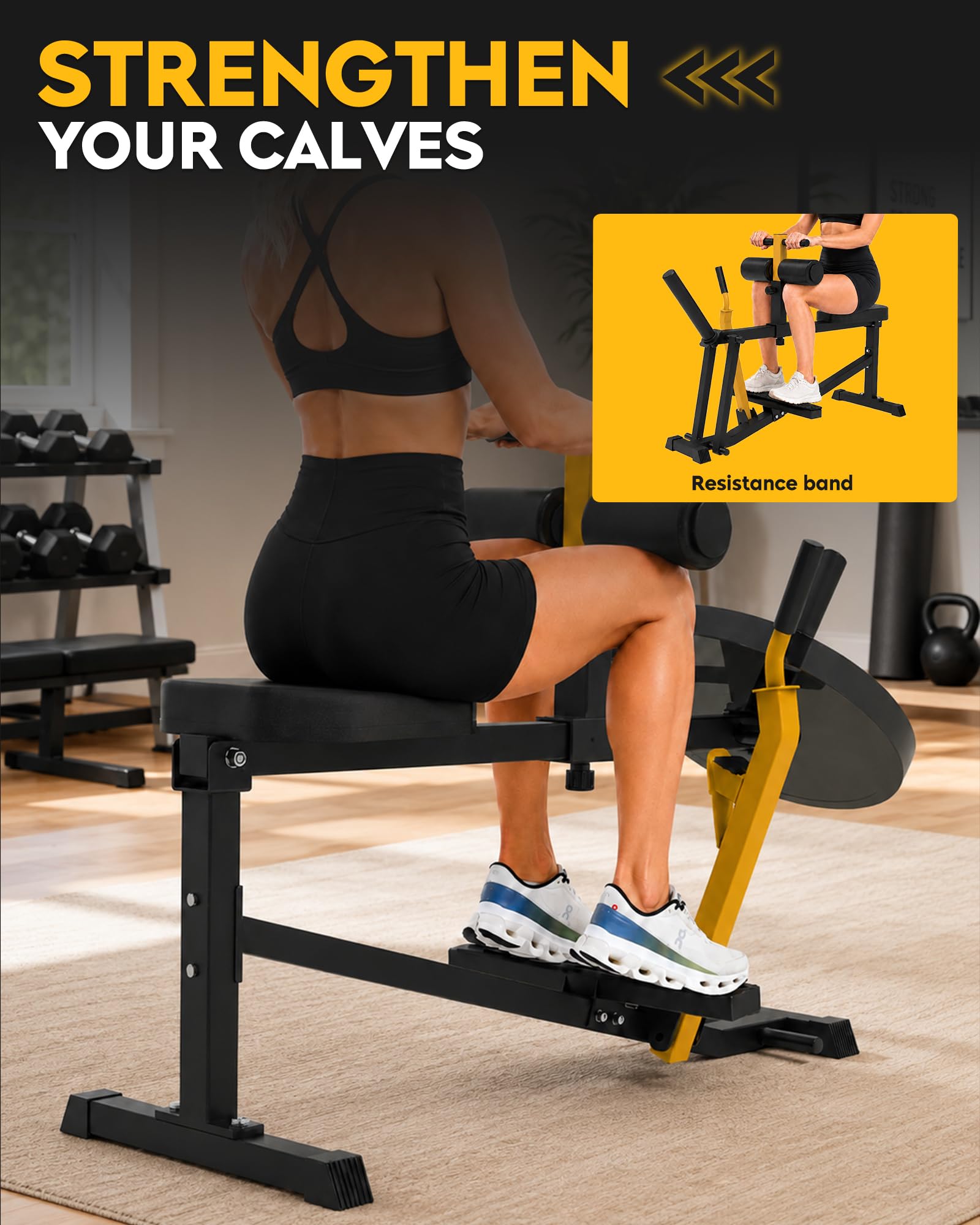 GuuG Wadenmaschine Wedentrainer Wadendehner Sitzend: Beintrainer im Sitzen für Zuhause Kraft-Beintrainer Bein Trainingsgerät Training Seated Calf Raise Machine