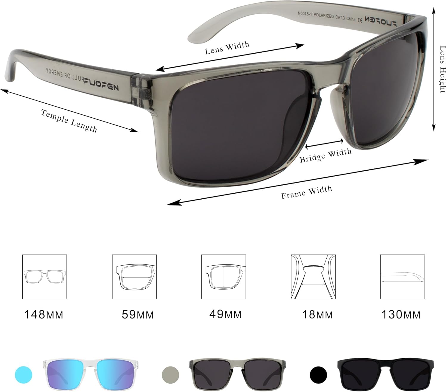 Rectangular Polarized Sports Sunglasses for Men Driving Fishing fashion UV400 Protection Shades - Image 4