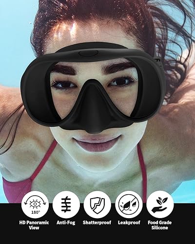 Miniatura 2 de Fawater Juego de esnórquel seco, máscara de buceo con sello de silicona completa, máscara de esnórquel de visión clara de 180 con revestimiento