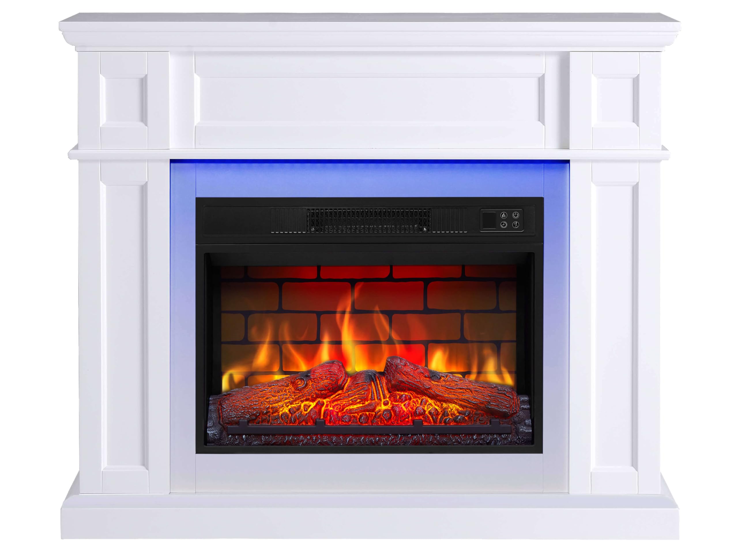 Kominek elektryczny LED ArtiFlame Linz AF23BS biały z dźwiękiem, 12 trybów ogrzewania 1800 W, timer, prawdziwy efekt płomienia, 3 poziomy jasności, ekskluzywny design, pilot