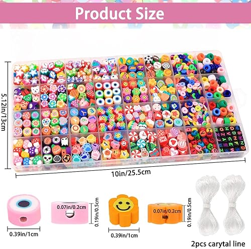 Miniatura 7 de DULEFUN Juego de 1060 cuentas de arcilla polimérica, 28 estilos, lindas y divertidas cuentas de arcilla, dijes de flores, mariposa, corazón, letras,
