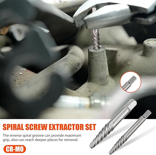 Miniatura 6 de Juego de 26 extractores de pernos y broca para zurdos, extractor de tornillo fácil de sacar con juego de extractor de brocas inversas para tuercas