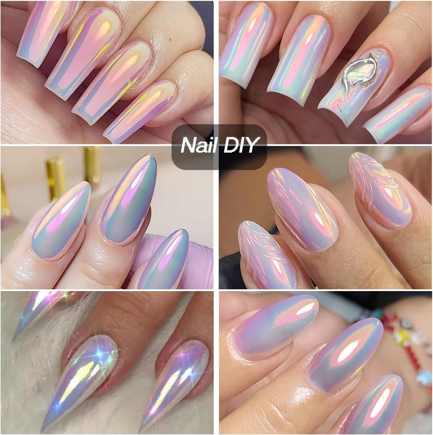 2 Boxes Mermaid Aurora Laser Illusion Nail Powder with 2 Pcs Sponge Sticks, Pearl Chameleon Mirror Effect Iridescent Nail Chrome Powder Easy to Apply Glitter Dust Nail Decoration