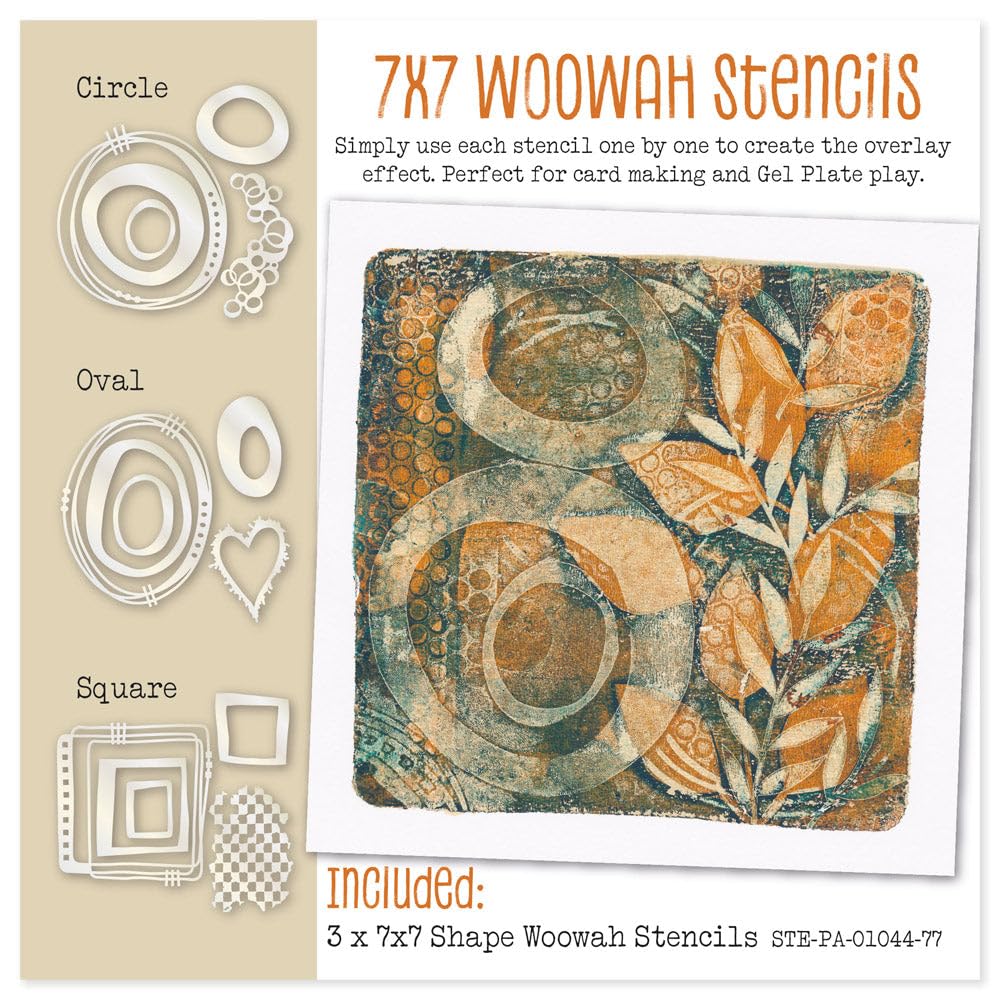 Pochoirs 17,8 x 17,8 cm Woowah lot de trois gabarits de décoration réutilisables