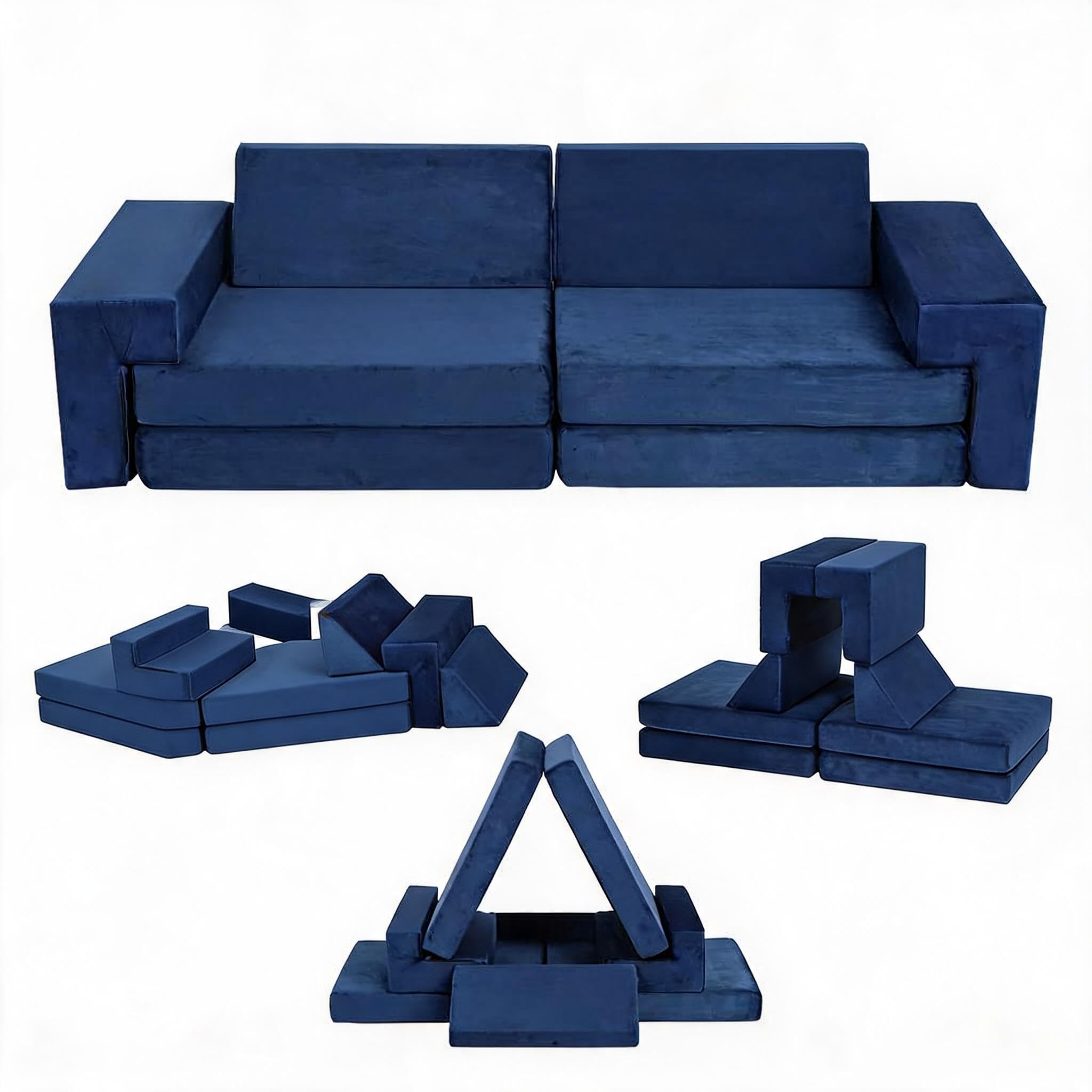 Canapé de Jeu modulable Enfant 8 pièces en Mousse Haute densité - Convertible - Housses Amovibles lavables - pour Chambre/Salle de Jeux/Salon - Bleu foncé - Couleur : Bleu Marine