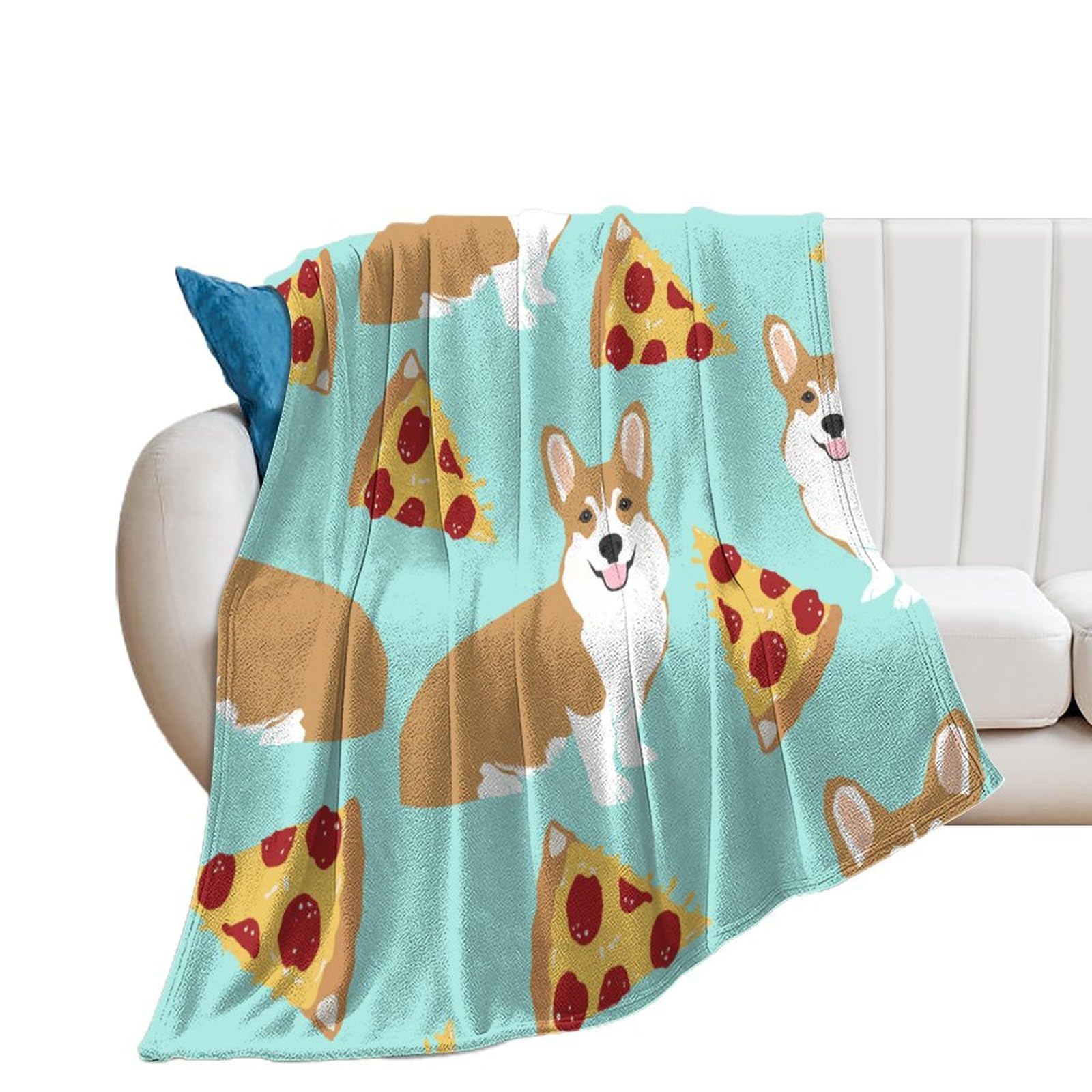 Couverture en flanelle anti boulochage motif teckel et poulet