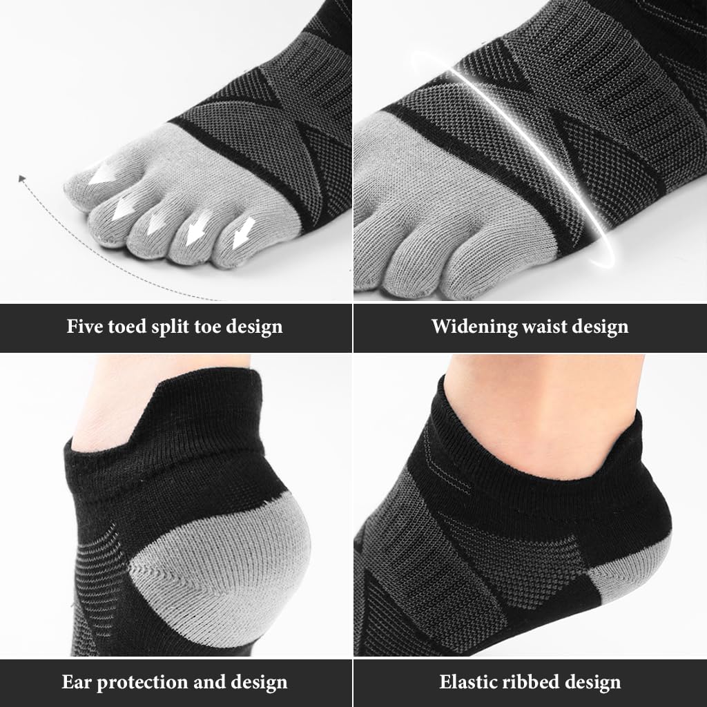 Proberos 5-Toe Yoga Socks, Cotton, Non-Slip Towel Sole, Athletic Toe Socks 3