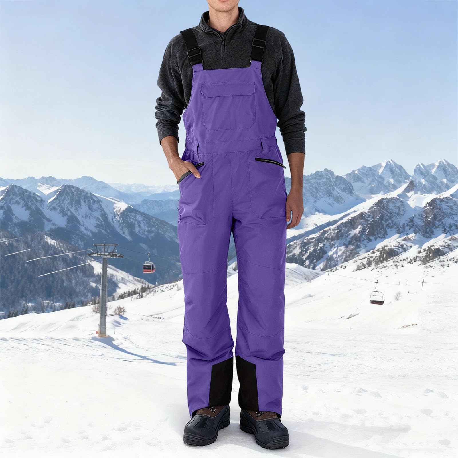 Pantalon de Neige Homme Barboteuse Imperméable Coupe-Vent Lsolation Thermique Salopettes avec Bretelles Réglables Pantalons Hiver Chaud Barboteuses pour Ski et Les Sports de Plein Air