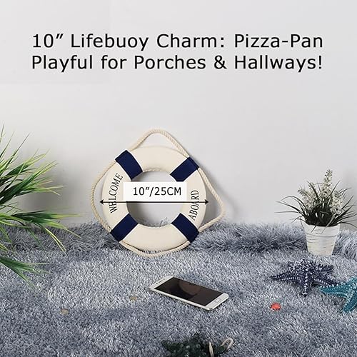 Miniatura 2 de MorroMorn Lifebuoy - Decoración para colgar en la pared, bienvenida a bordo, estilo mediterráneo, decoración del hogar (azul marino, 10 pulgadas)