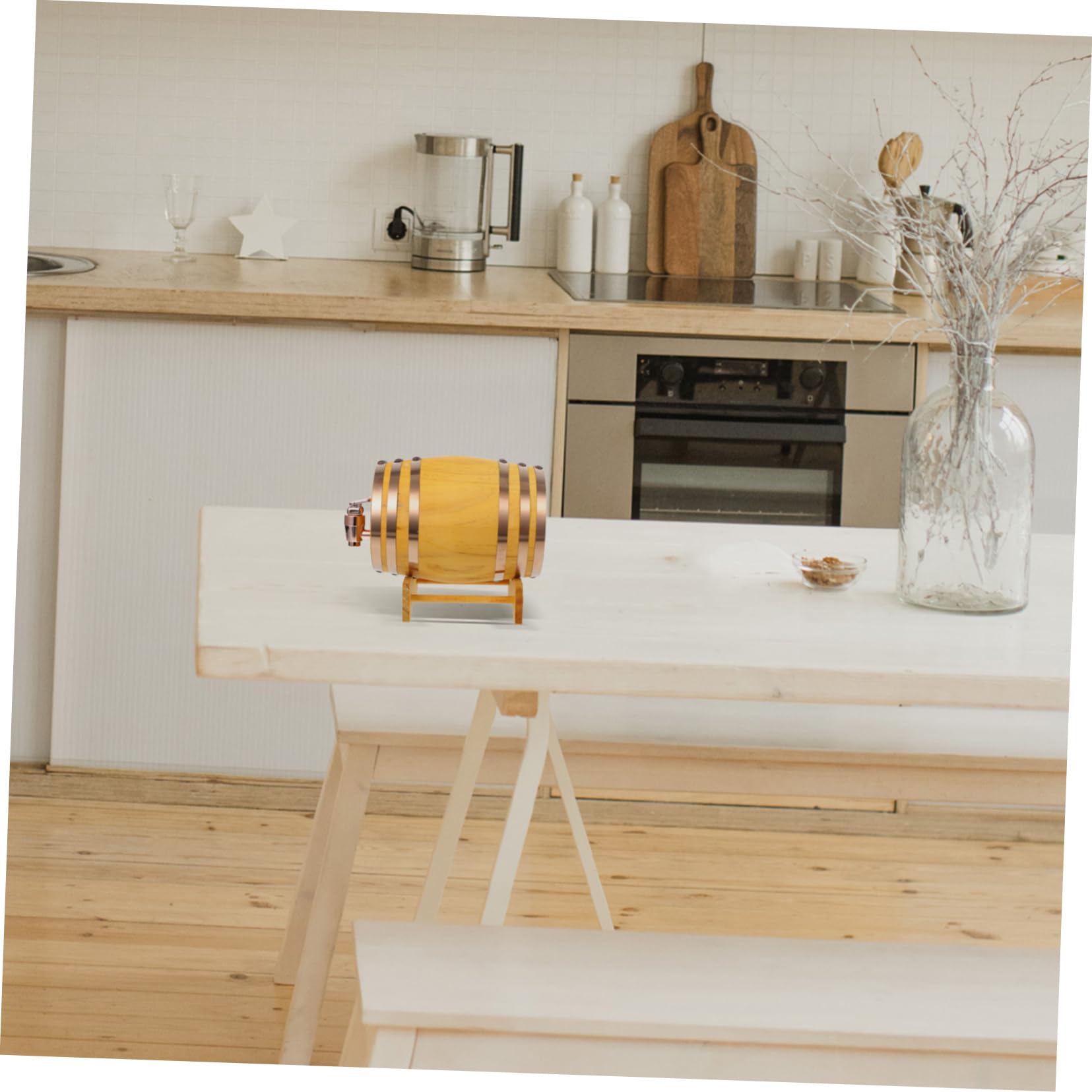 Botte in Legno da 1l Rubinetto in Resina e Supporto, Design Vintage e Compatto per Vino e Degustazione