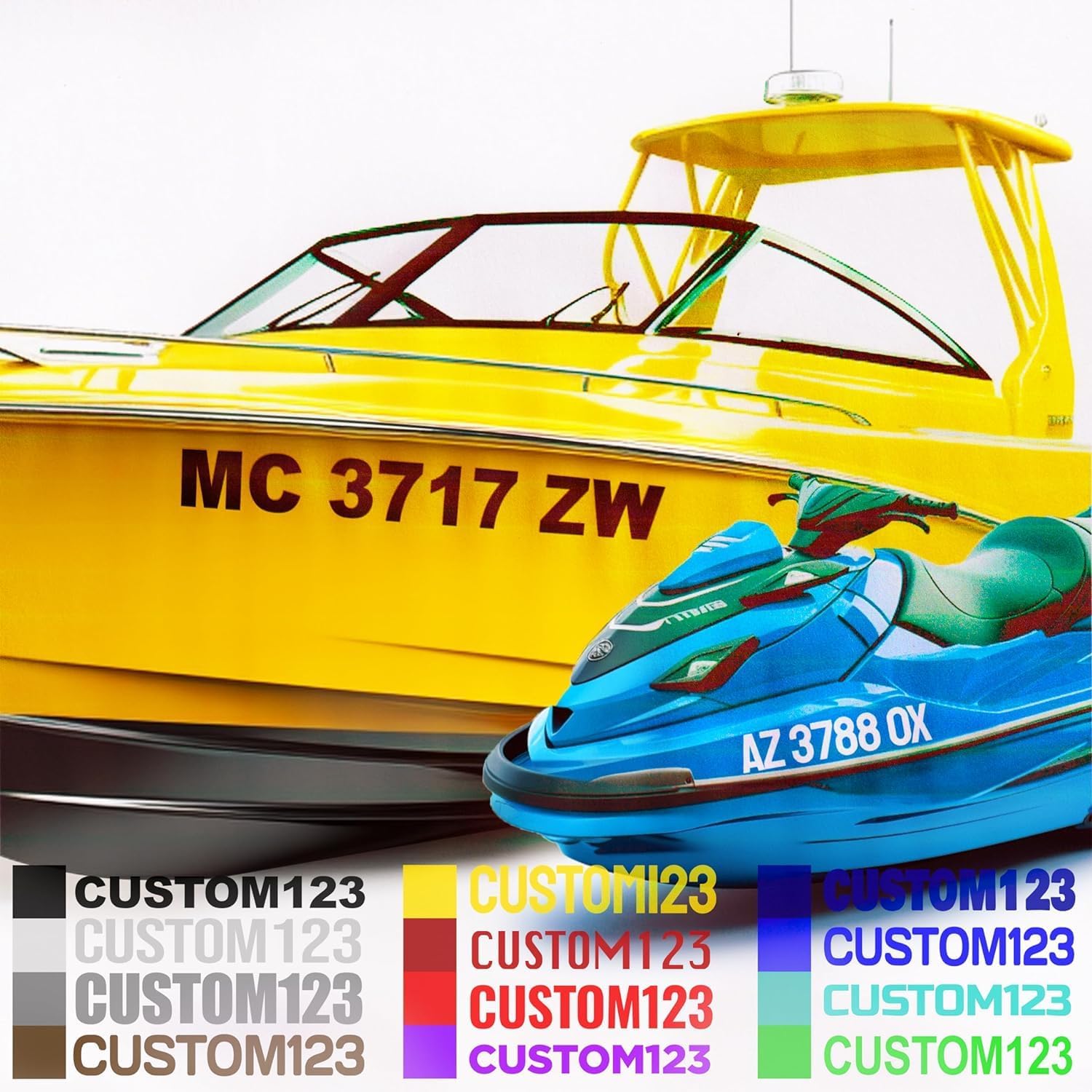 2-Pack Boat Registration Decals - Numbers & Letters, Boat Lettering, Stickers for Registration