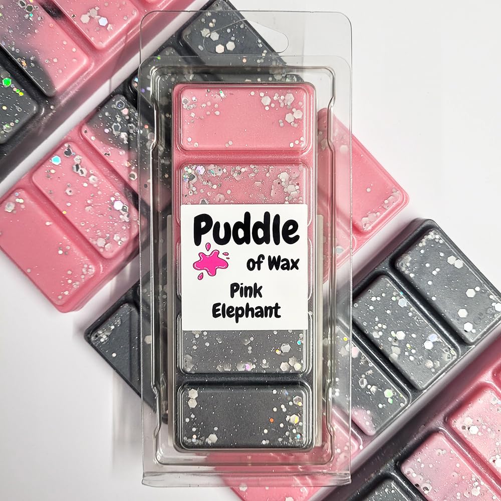 Puddle Of Wax Pink & Grey - Pink Elephant Soy Wax Melt Snap Bar - 50G - Fruity Scent - Vegan Friendly - Made In The Uk
