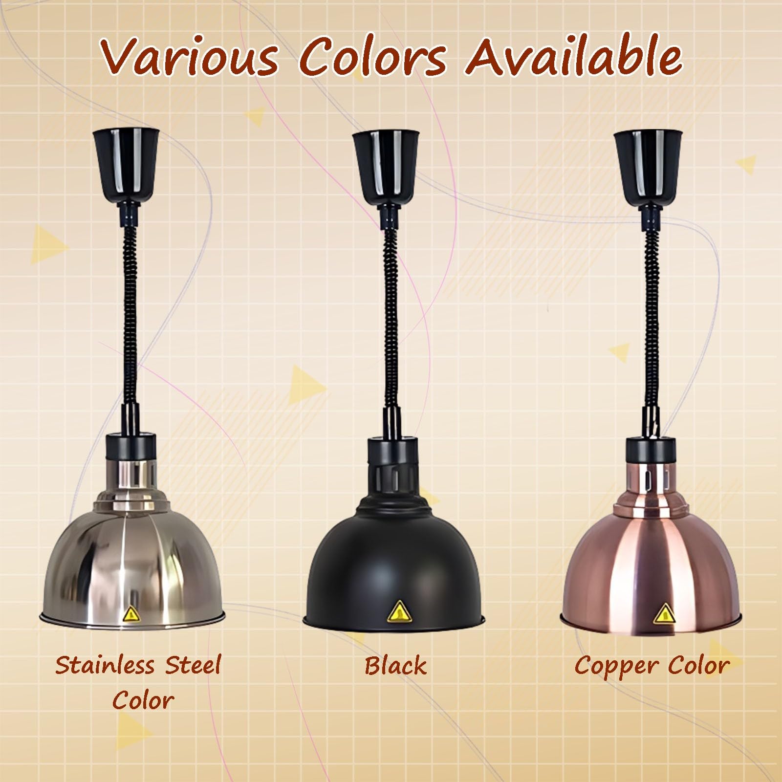 Lampada Riscaldante per Alimenti, Sospeso Lampade Scaldavivande Cucina, 19cm/25 cm Lampade Riscaldanti Cucina Regolabile per Buffet e Hotel(Rame Colore-25cm, 3 Pezzi)
