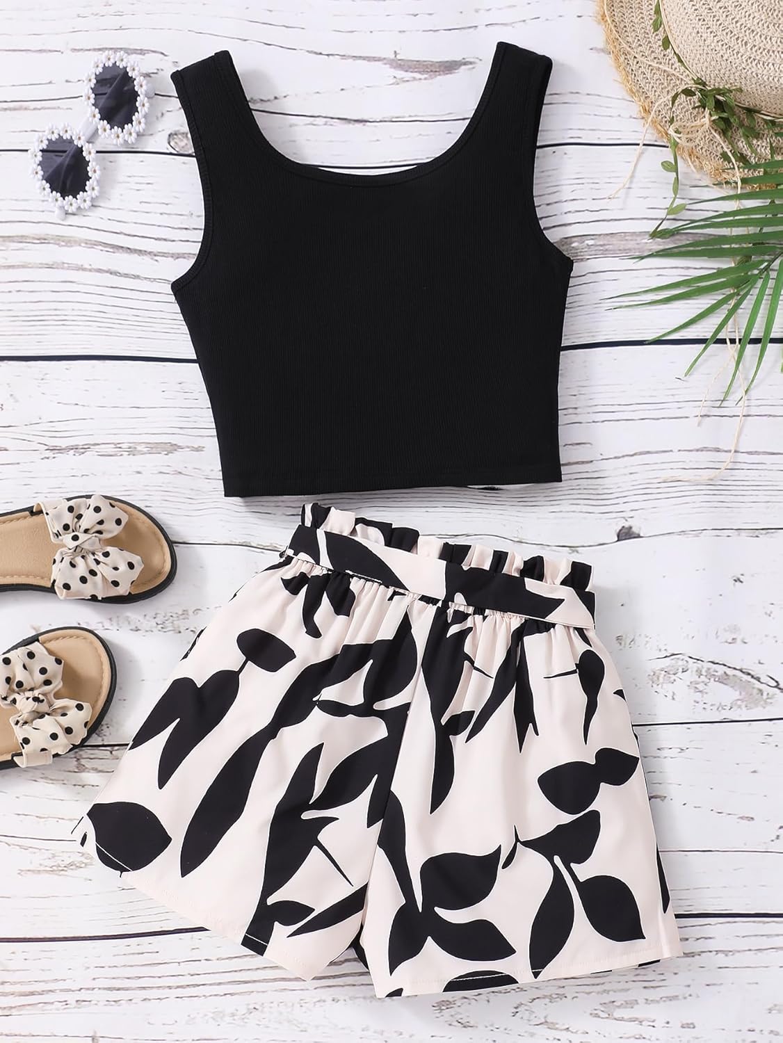 NEW 6-14 Years Seechosle Girls 2 Piece Outfits Ribbed Tank Top and Paperbag Shorts Set with Pockets - Image 3