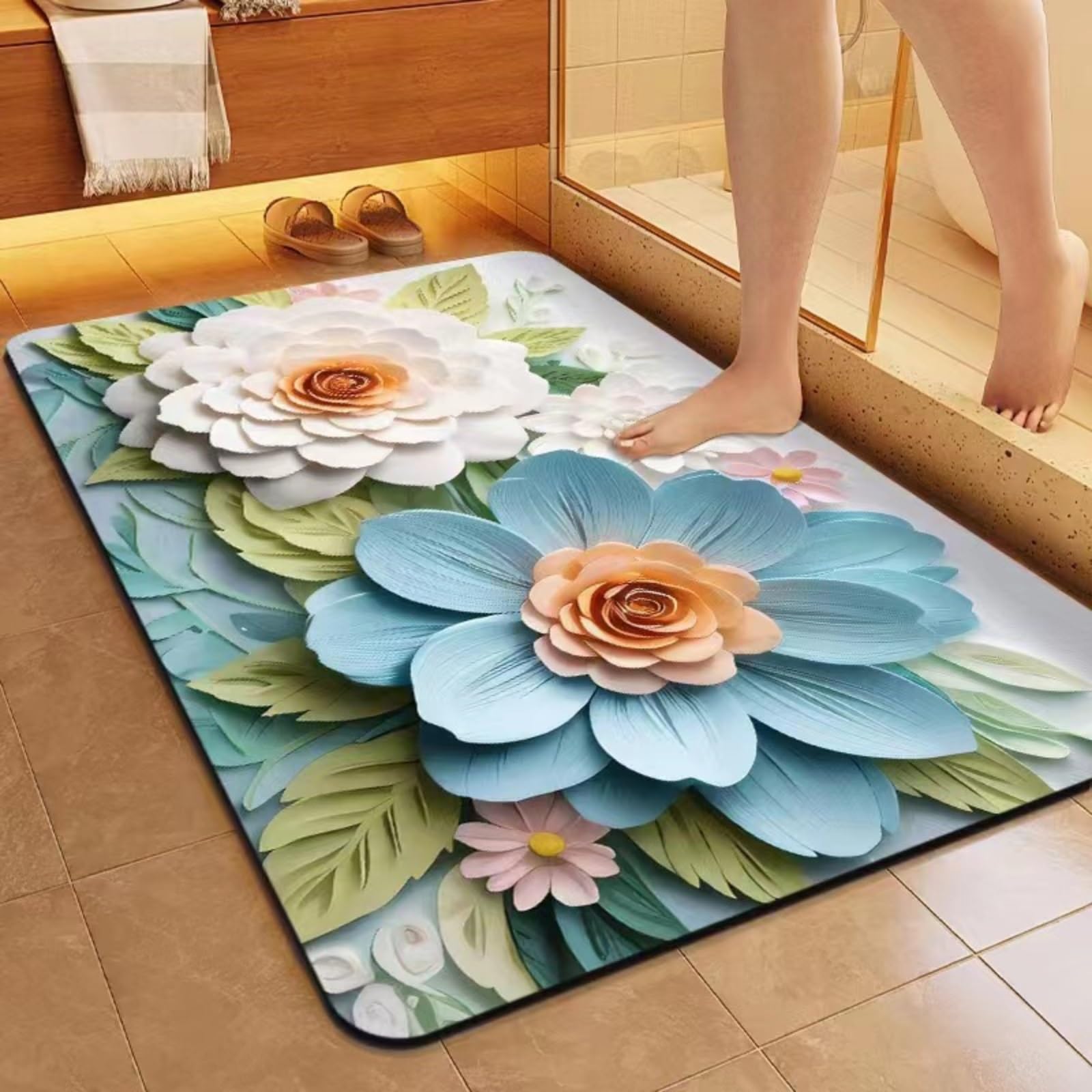 Tapis de bain bohème floral pour réveiller la décoration de votre salle de bain