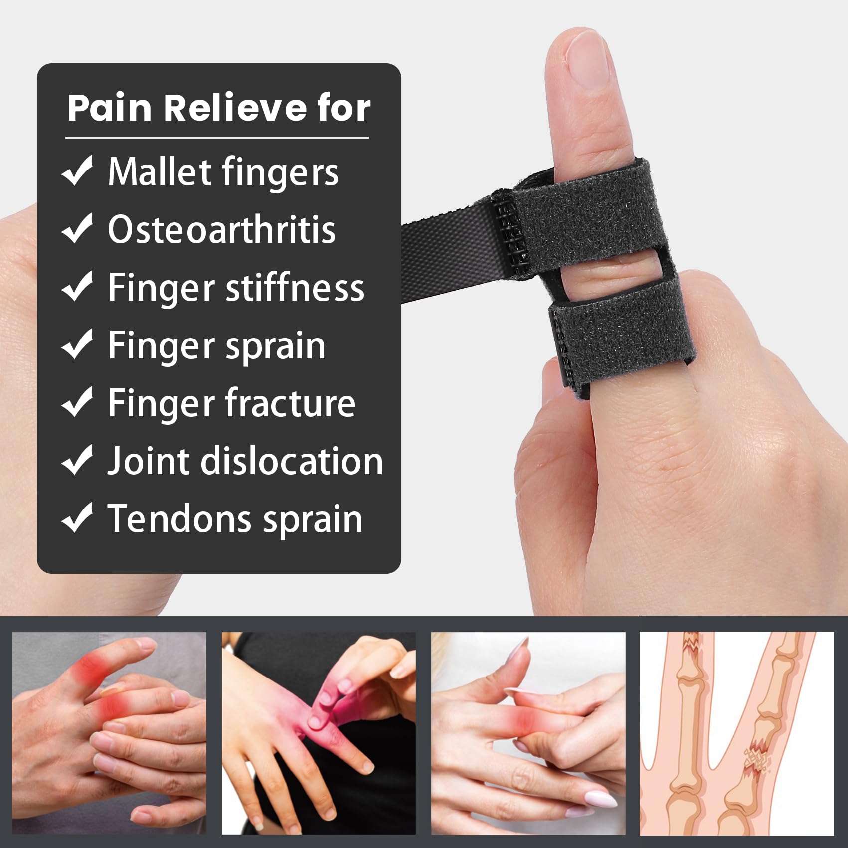 Férulas de dedo pulgar gatillo pulgar para roto/enderezamiento/artrosis, protección de dedo para pulgar/medio/anillo/índice/dedo (negro)