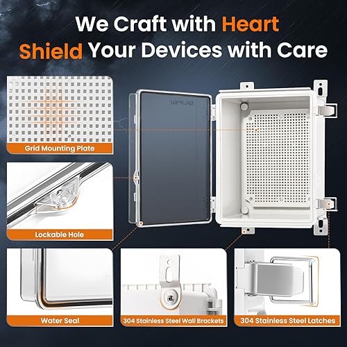 Miniatura 111 de QILIPSU - Caja de conexiones de acero inoxidable con tapa, bisagras y placa de montaje, universal, impermeable IP67, plástico ABS, gris, recinto