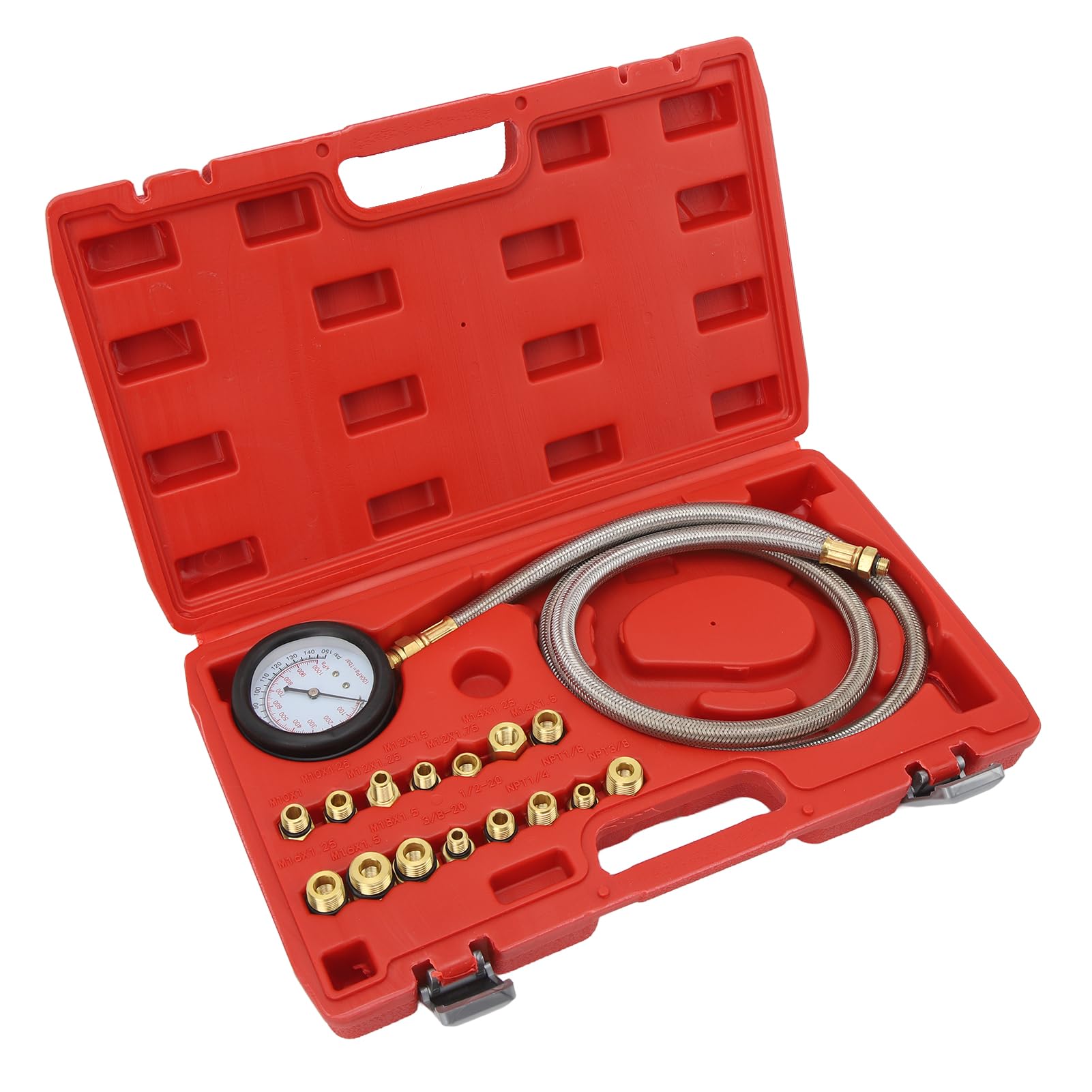 Kit de probador de presión de Aceite, probador de presión de Aceite, con 15 adaptadores de 0 a 150 PSI, Kit de probador de presión de Tubo Flexible, para vehículos