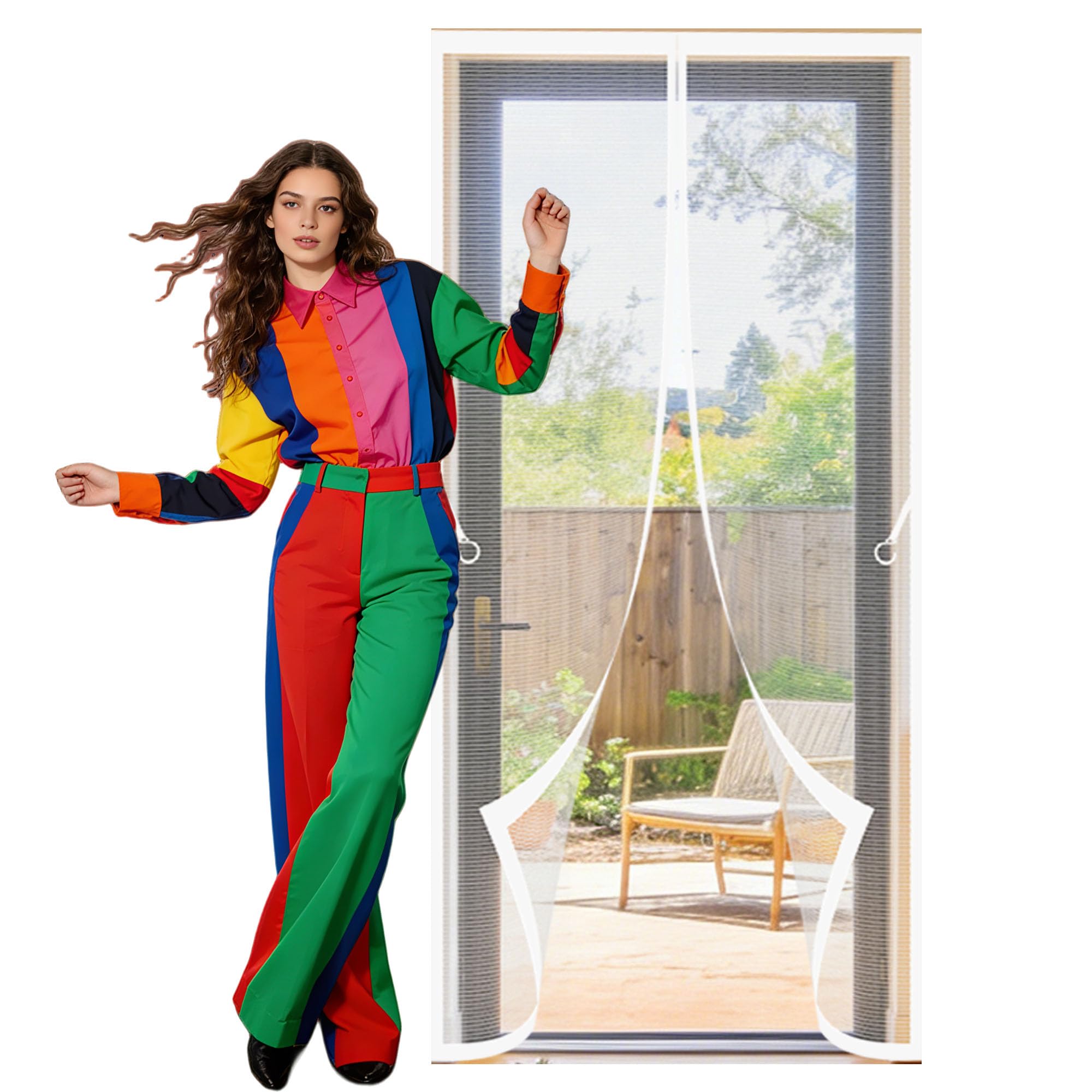 Fly Screen for Doors 128 x 188 cm No Tools Installation Fly Bug Mosquito Mesh Curtain Keep Bugs Out Lets Fresh Air in for Home, Bedroom, Living Room, Kitchen, Patio, White